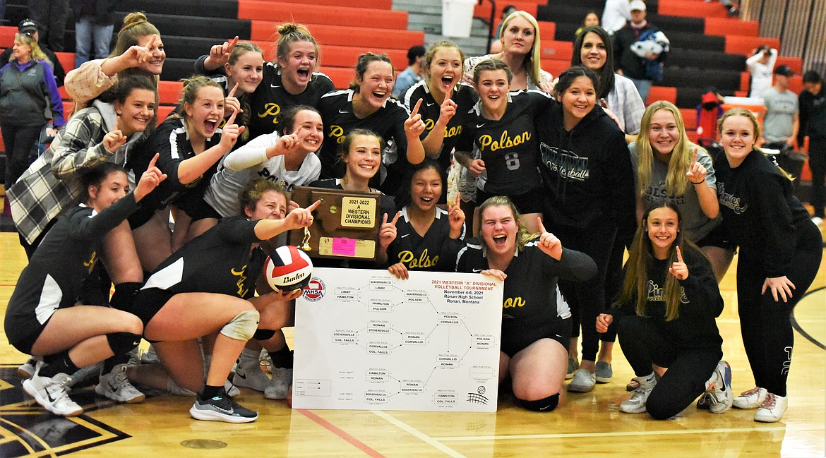 Front, from left: Nikki Kendall, Camila Foresti (holding ball), Liz Tolley (holding plaque), Turquoise Pierre, Kamdyn Burrough, manager Samantha Rensvold; Middle: manager Mary Agliano, Grace Simonich, Julia Barnard, Mckenna Hanson, Clara Todd, Lucy Violett (8), managers Tianna Walker and Carli Maley, Caitlyn Ward; Back: assistant coach Bonnie Klein, Hannah Simpson, Avery Starr, assistant coach Mariah Newell, head coach Lizzy Cox. (Scot Heisel/Lake County Leader)