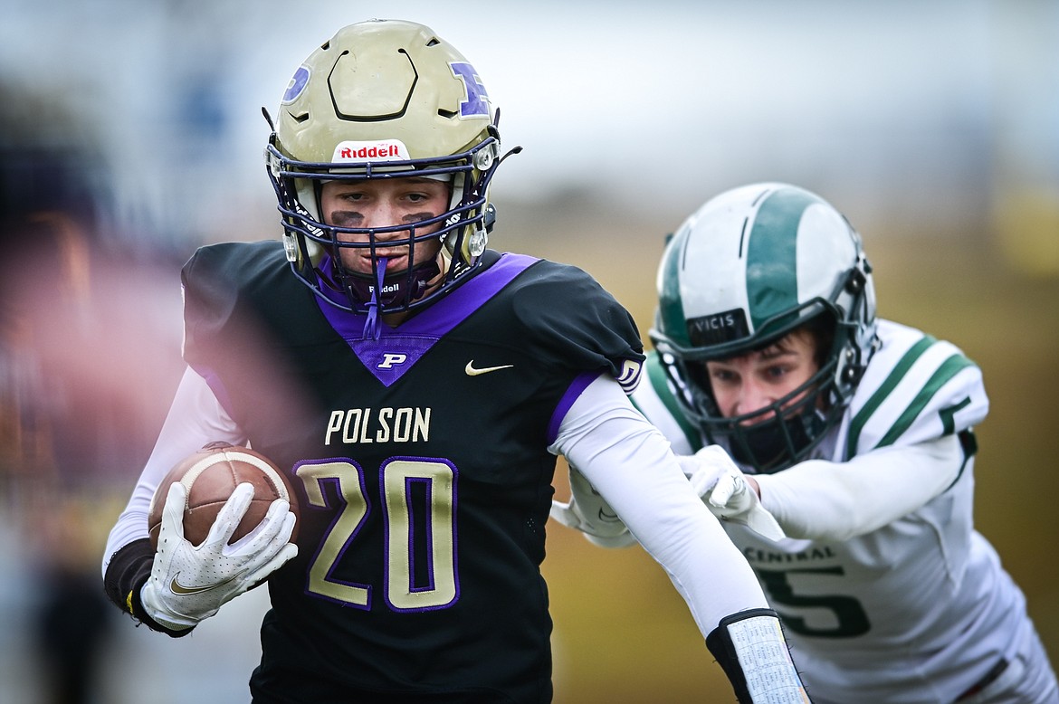 Xavier Fisher pulls away from a Billings Central defender. (Casey Kreider/Daily Inter Lake)