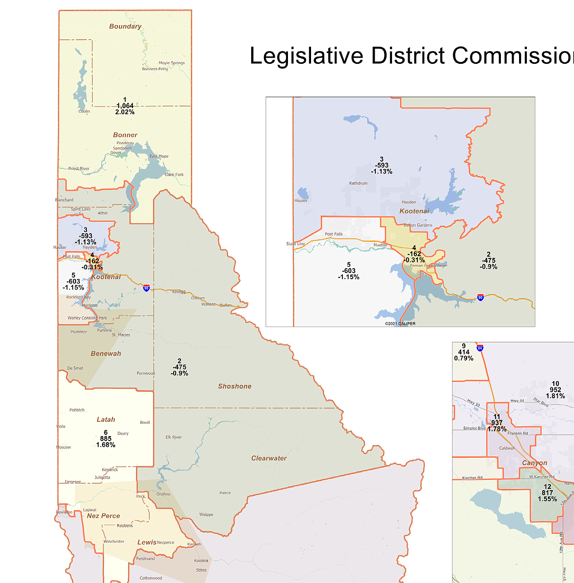 A new map of Idaho's 35 legislative districts cut Kootenai County into four pieces. Photo courtesy the Idaho State Legislature.