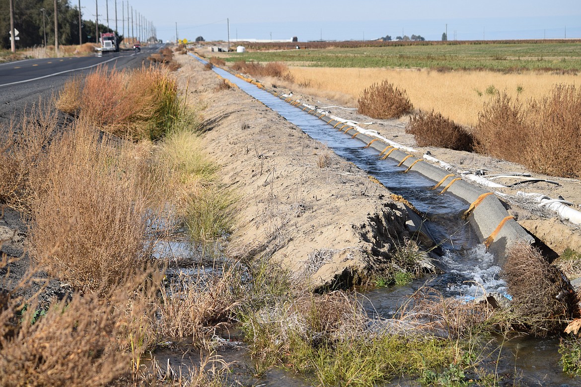 An irrigation ditch near the intersection of state Route 170 and Road S Southeast not far from Warden.