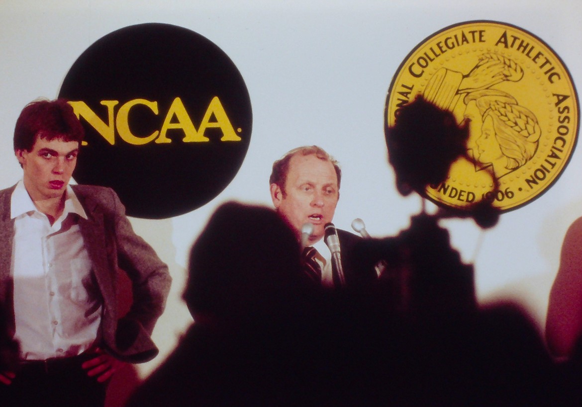 Photo courtesy Idaho Athletics
Don Monson at a news conference during Idaho's NCAA tournament run in 1982.