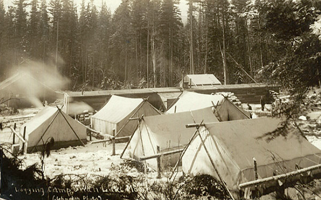 Logging Camp Swan Lake, Montana-Johnston Photo; circa 1915-1919. Attribution: Collection of Denny Kellogg