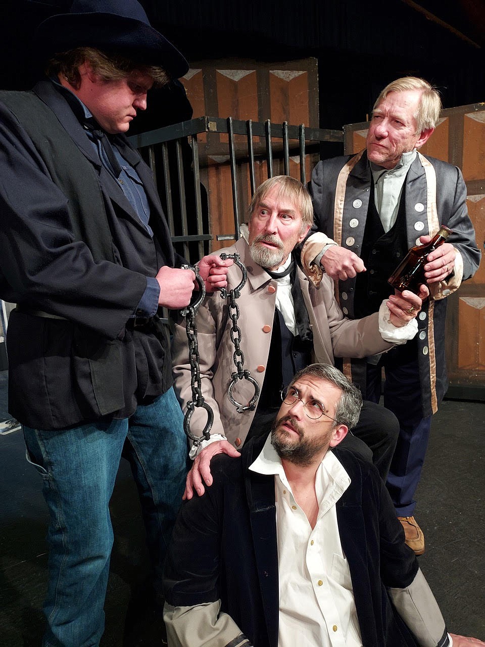 Left to right, Jeff Jennison, John Glueckert, Bob Mazurek and 
Kyle Stinger join a cast of 20 Montana actors and musicians in Port Polson Players “No Coward’s Epitaph,” the musical legacy of Thomas Francis Meagher. The show plays through Nov. 21 at Polson’s Theatre on the south end of Flathead Lake.