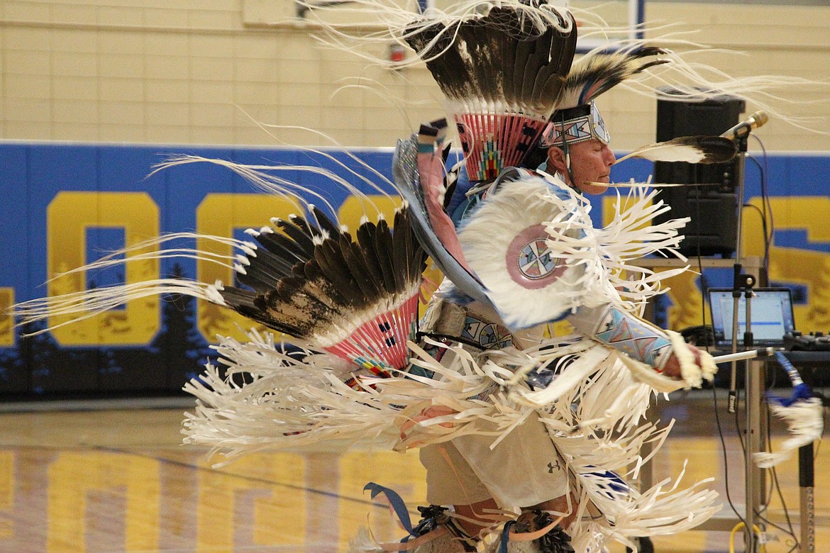 Supaman preforms a style of dance known as "fancy dance" during a Nov. 9 performance at Libby Middle High School. (Will Langhorne/The Western News)