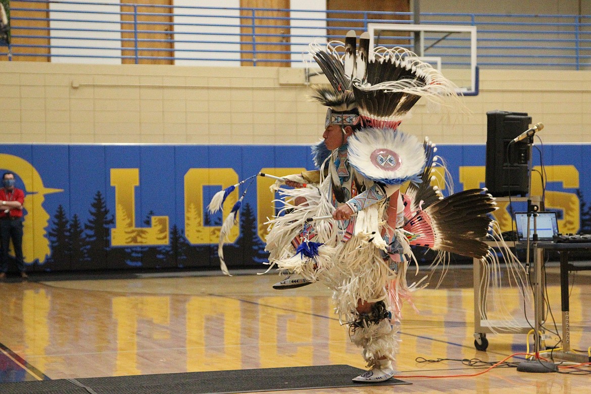 Supaman preforms a style of dance known as "fancy dance" during a Nov. 9 performance at Libby Middle High School. (Will Langhorne/The Western News)