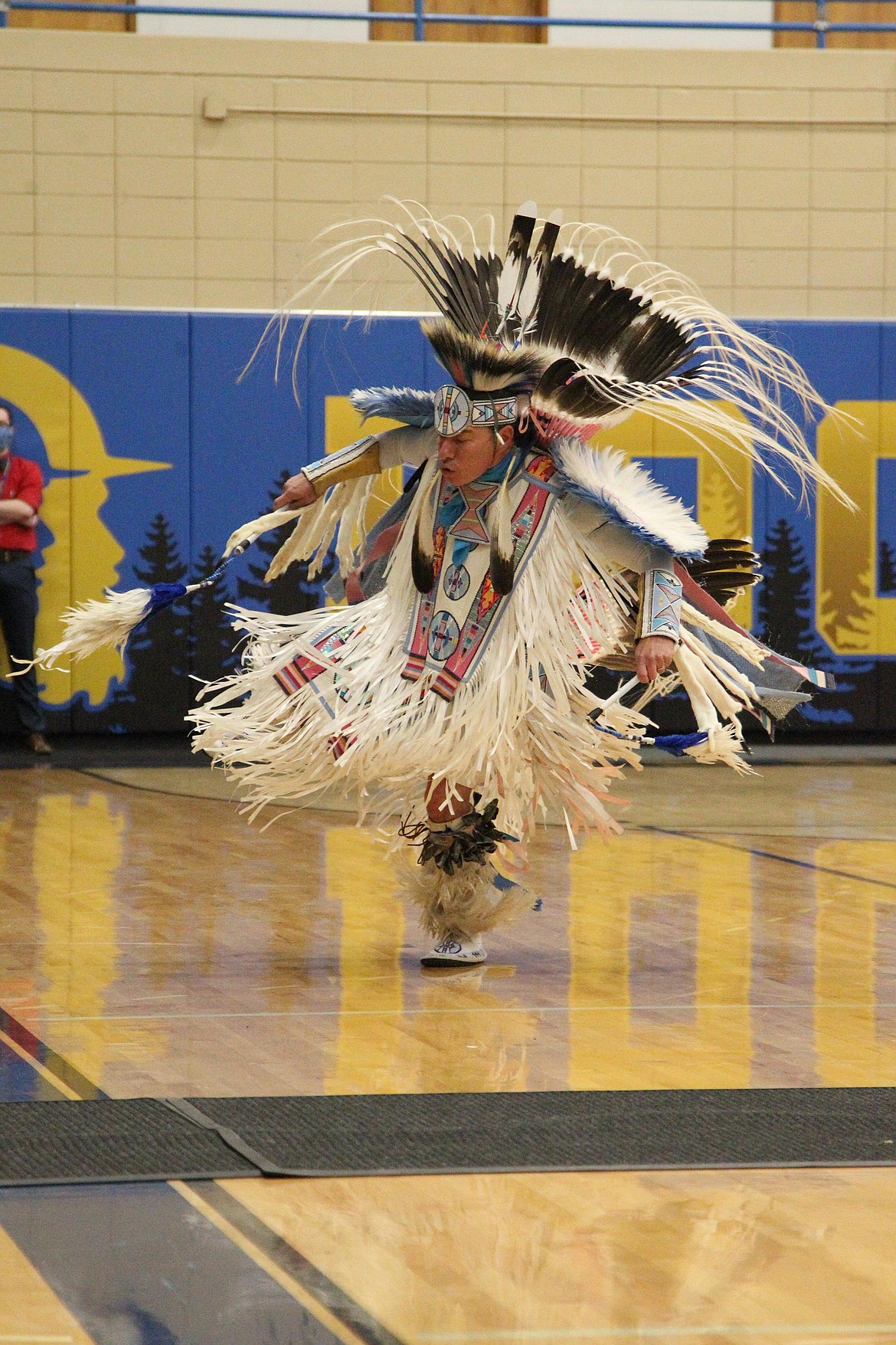 Supaman preforms a style of dance known as "fancy dance" during a Nov. 9 preformance at Libby Middle High School. (Will Langhorne/The Western News)