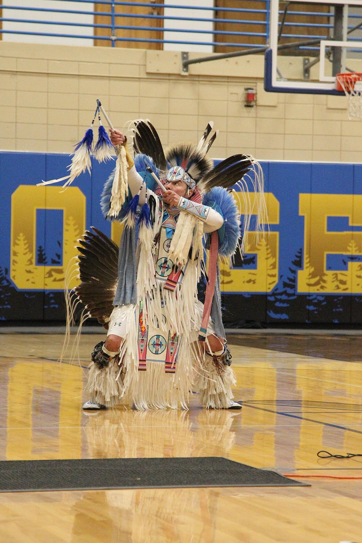 Supaman preforms at Libby Middle High School Nov. 9. (Will Langhorne/The Western News)