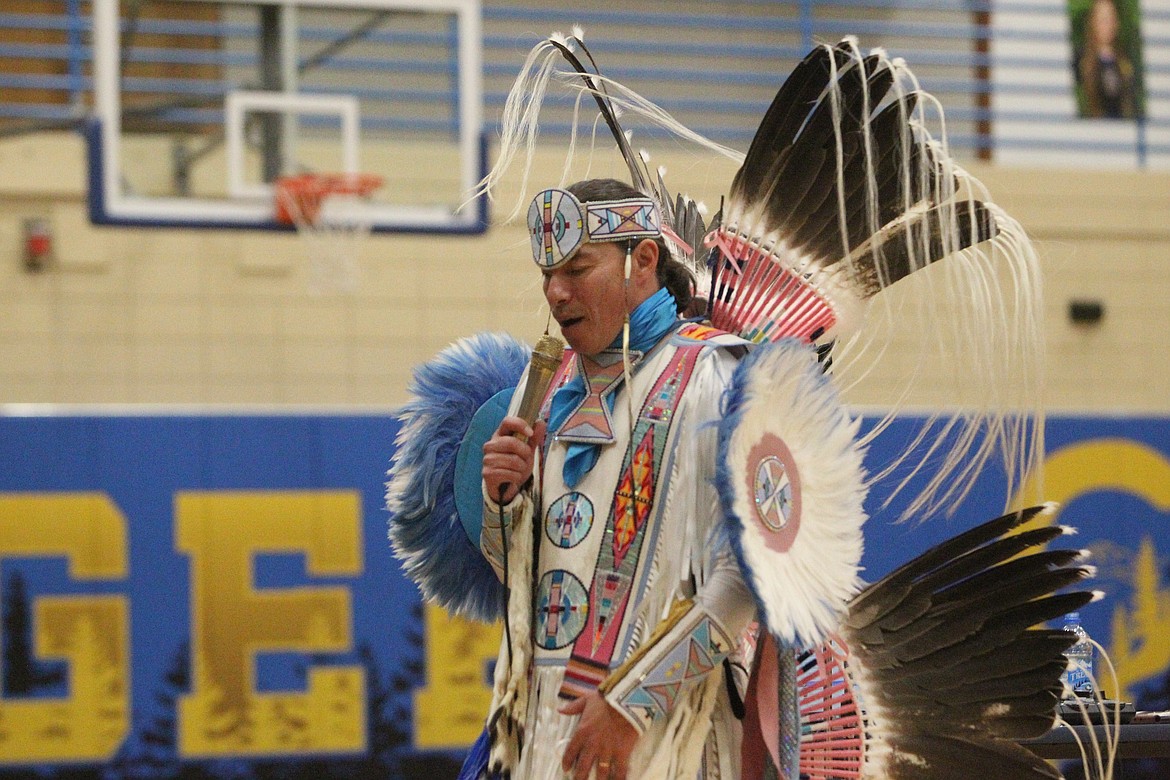 Supaman preforms at Libby Middle High School Nov. 9. (Will Langhorne/The Western News)