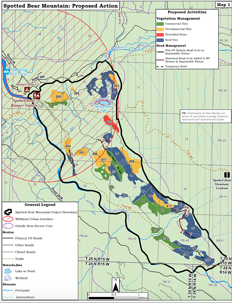 A map shows the proposed Spotted Bear Mountain project.