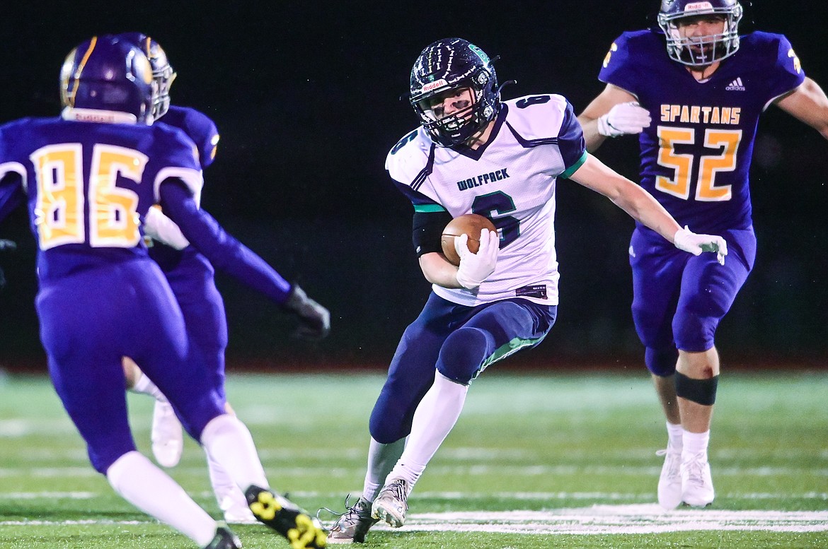 Glacier kick returner Kash Goicoechea (6) returns a kickoff inside the Missoula Sentinel 5-yard line in the third quarter at MCPS Stadium in Missoula on Friday, Nov. 12. (Casey Kreider/Daily Inter Lake)