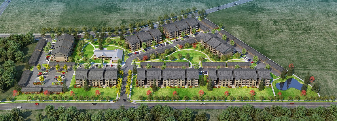 This rendering shows aerial view of Stillwater Crossing.