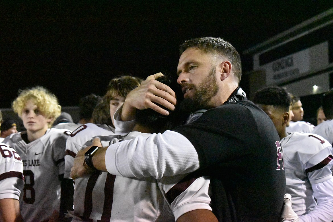 Moses Lake head football coach Brett Jay hugged most, if not every one, of his players after the state game on Friday.