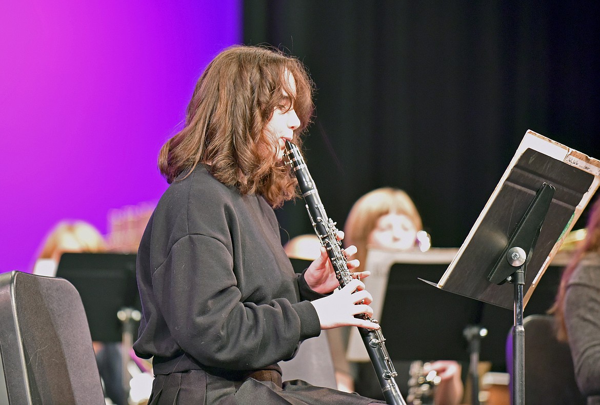 Whitefish Middle School clarinet player Holly Walker performs with the eighth grade band during a recent fall concert at the Whitefish Performing Arts Center. (Whitney England/Whitefish Pilot)