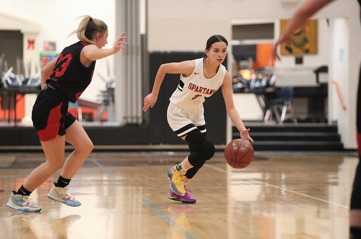 Samantha Pound brings the ball up court and looks to make a play on Tuesday.