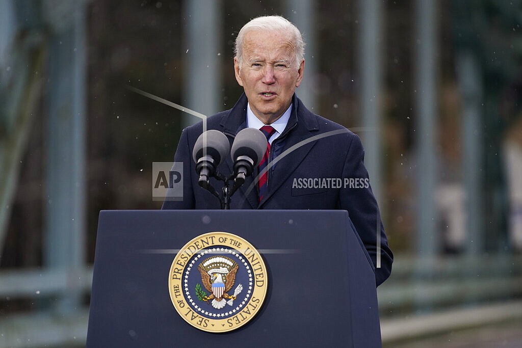 President Joe Biden speaks during a visit to the NH 175 bridge over the Pemigewasset River to promote infrastructure spending Nov. 16, 2021, in Woodstock, N.H. (AP Photo/Evan Vucci, File)