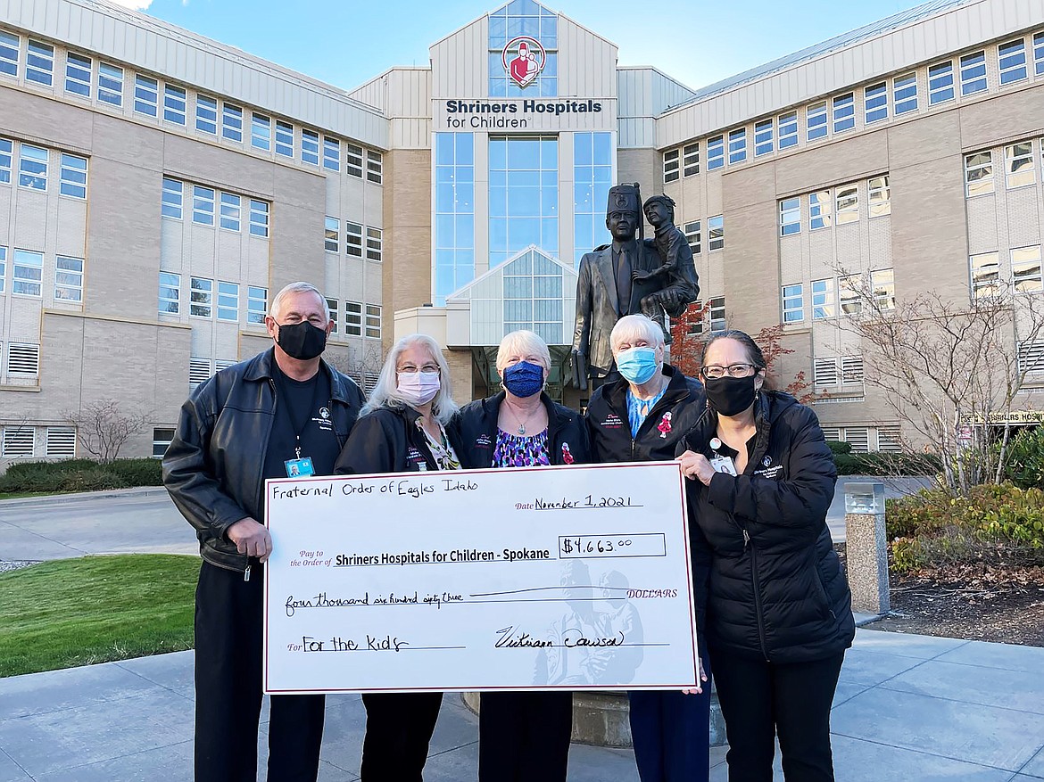 Vickieann Dawson, the Madam State President for the Fraternal Order of Eagles in Idaho, recently presented a $4,663 gift to the Shriners Hospitals for Children in Spokane.