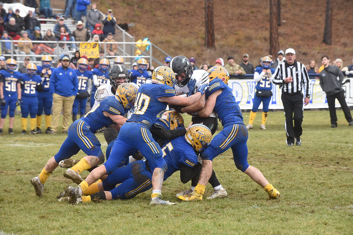 The Thompson Falls Blue Hawks defense was dominant in a 40-8 win over Flint Creek last week in the Montana 8-man title game. (Scott Shindledecker/Valley Press)