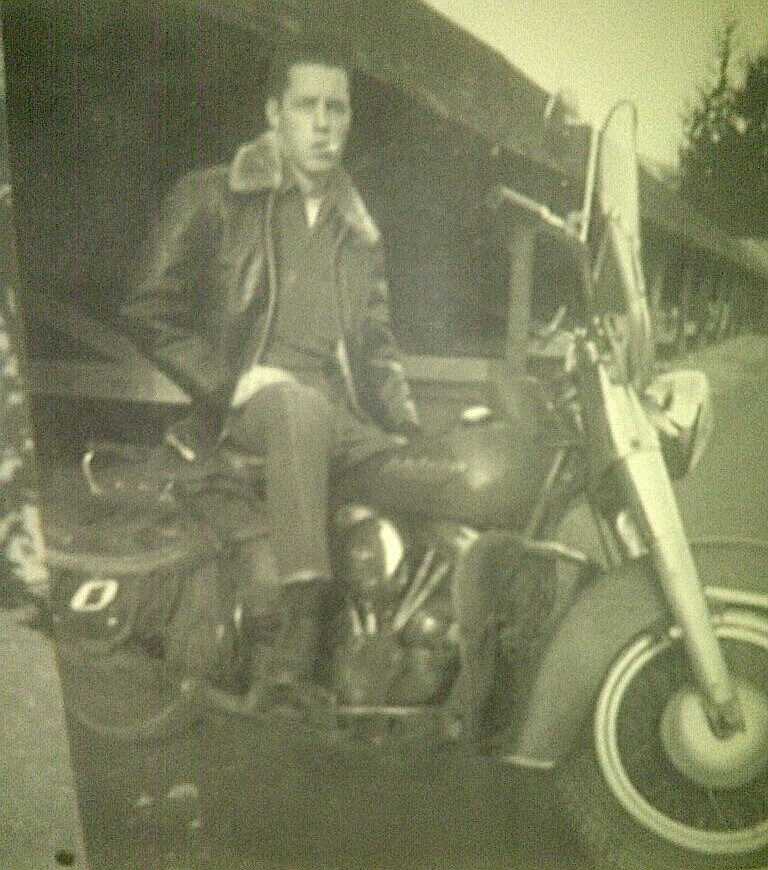 Gilbert L. Gibson Sr. sits on the 1959 Harley Davidson he would later ride with his future wife, Lorna, to Carson City, Nev., to elope in 1961. Photo courtesy Lee Gibson.