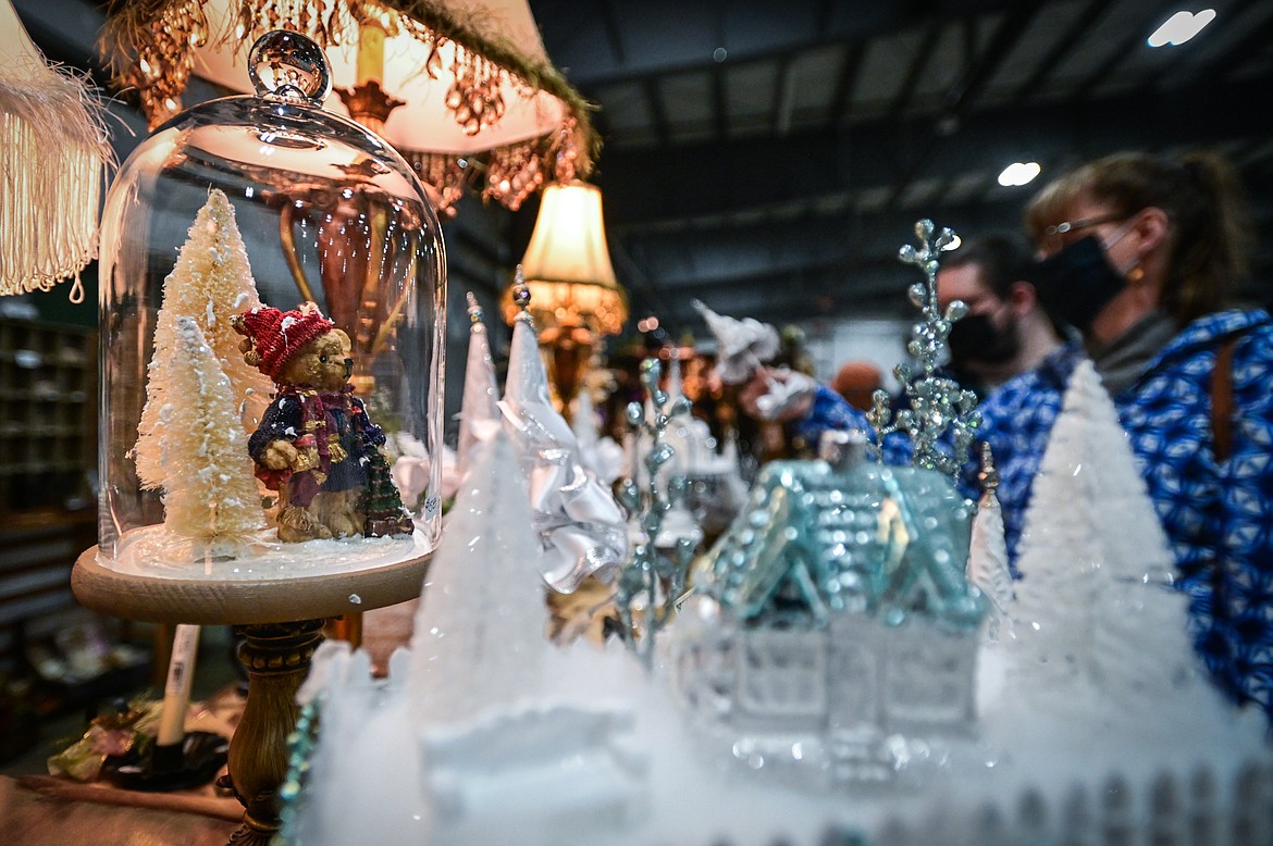 Christmas gifts on display at Kathy Christiansen's Kathy's Victorian stand at the Artists and Craftsmen of the Flathead's 40th annual Christmas show at the Flathead County Fairgrounds on Friday, Nov. 26. (Casey Kreider/Daily Inter Lake)