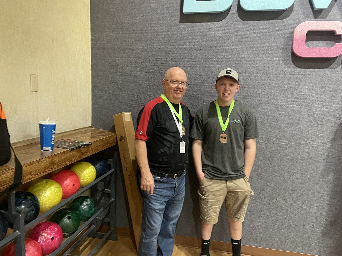 Courtesy photo
Sunset Bowling Lanes in Coeur d'Alene held its annual Scotch Doubles tournament on Saturday. In the Juniors division, the third-place team was Don Boggs, left, and Caleb Kearl.