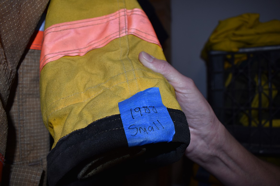 The oldest bunker jacket at the Grant County Fire District 7 station from 1988 is shown.