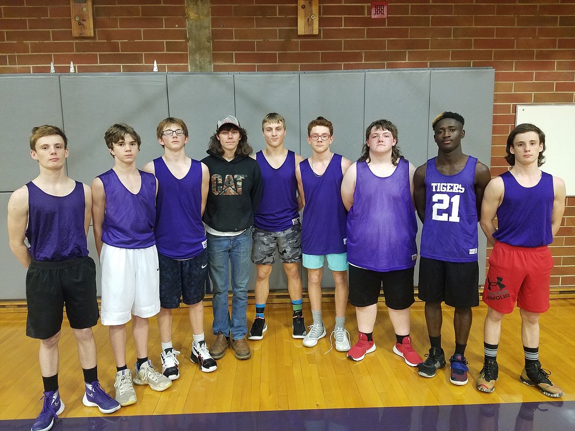The Mullan High School basketball team pictured from left is Logan Petit, Talan Rupp Connors, Trystan Zingler, Floyd Nelson, Luke Trogden, Austin Zingler, Ashton Thompson, Kofi Appiah and Stephen Petit.