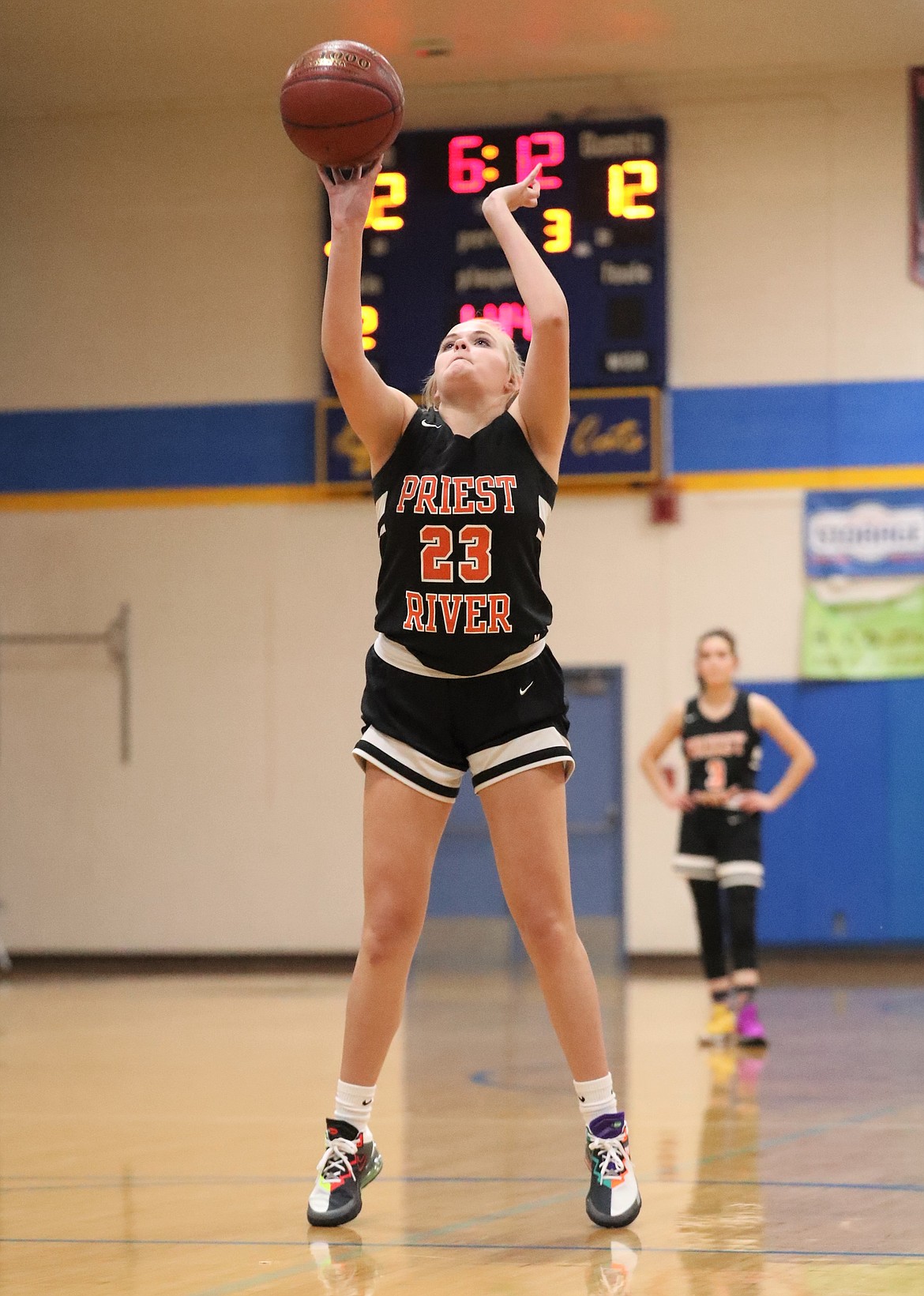 Priest River's Addisen Kingery attempts a free throw.