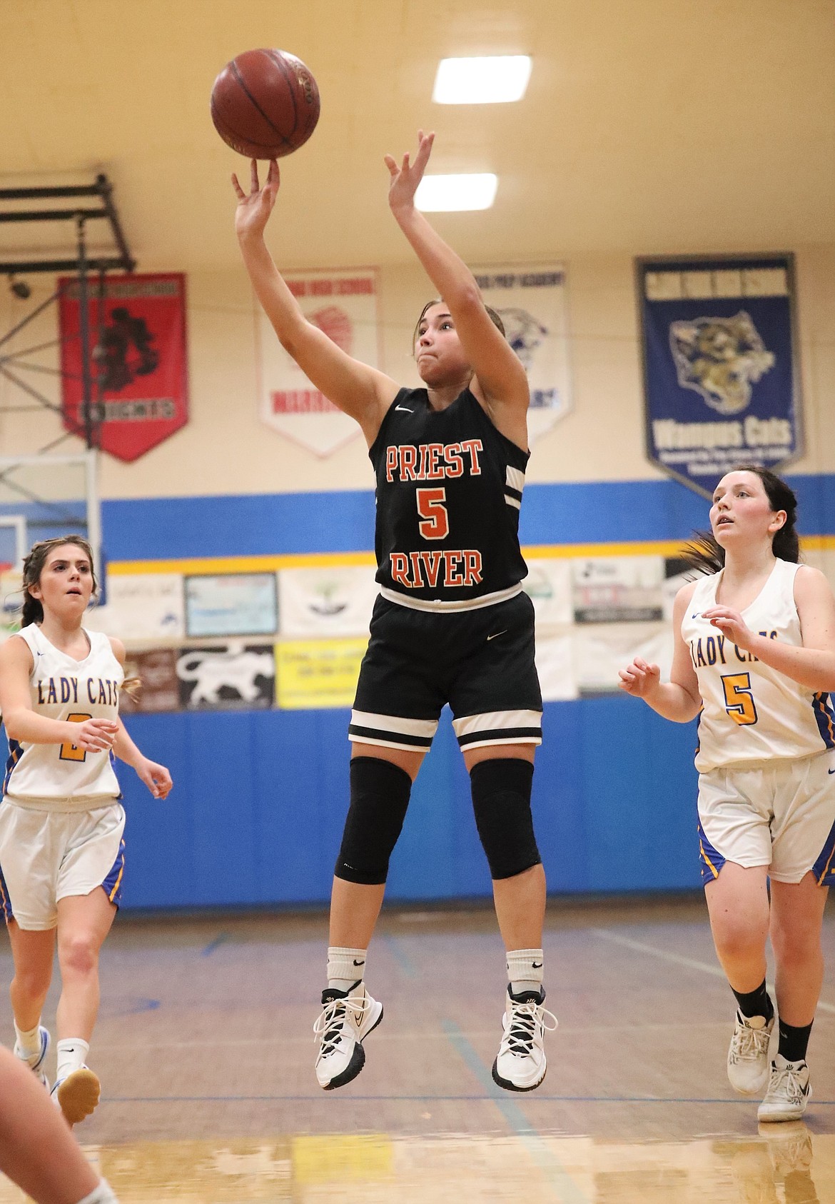Priest River's Lilly Freitas pulls up for a jumper.