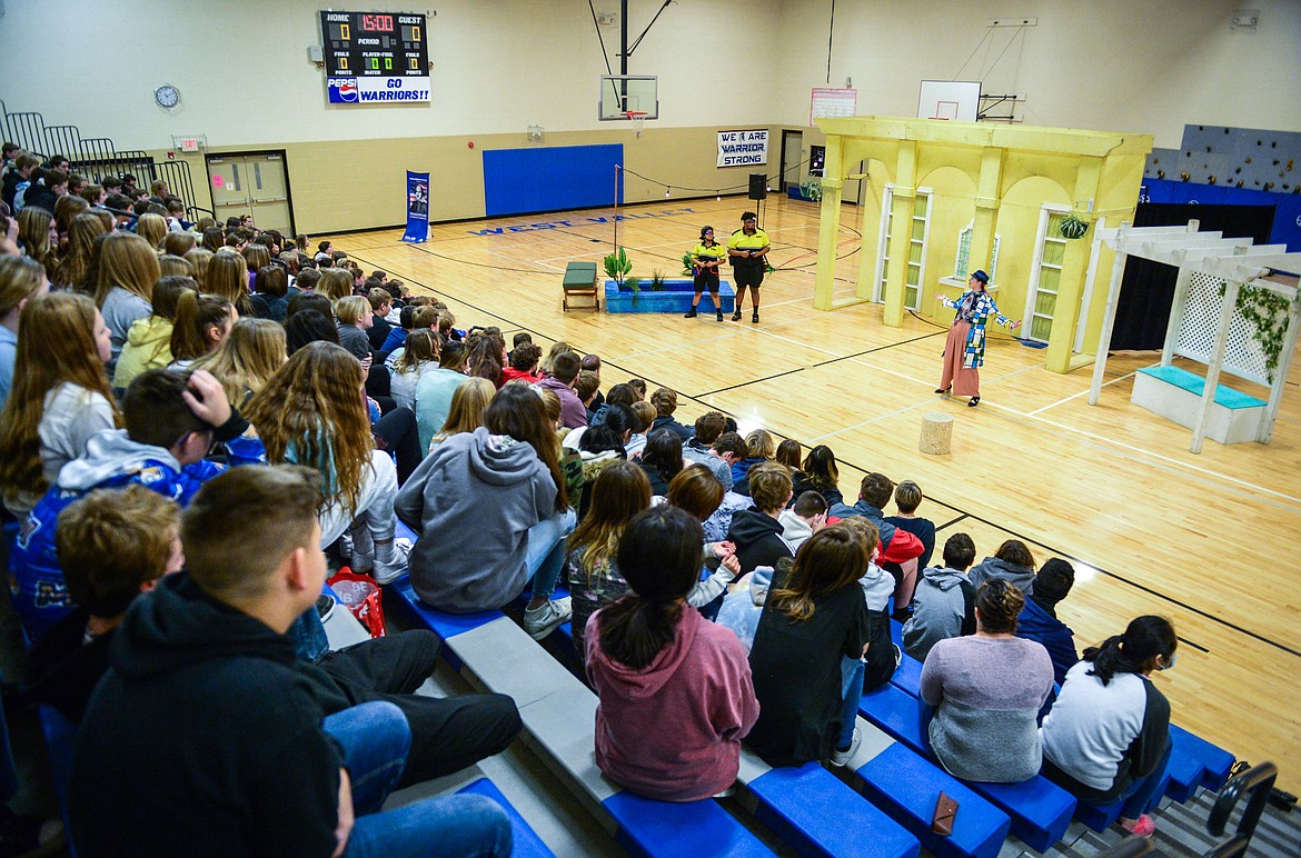 Students watch a performance of William Shakespeare's "Much Ado About Nothing" during a performance by Shakespeare in the Schools at West Valley School on Wednesday, Dec. 1. (Casey Kreider/Daily Inter Lake)