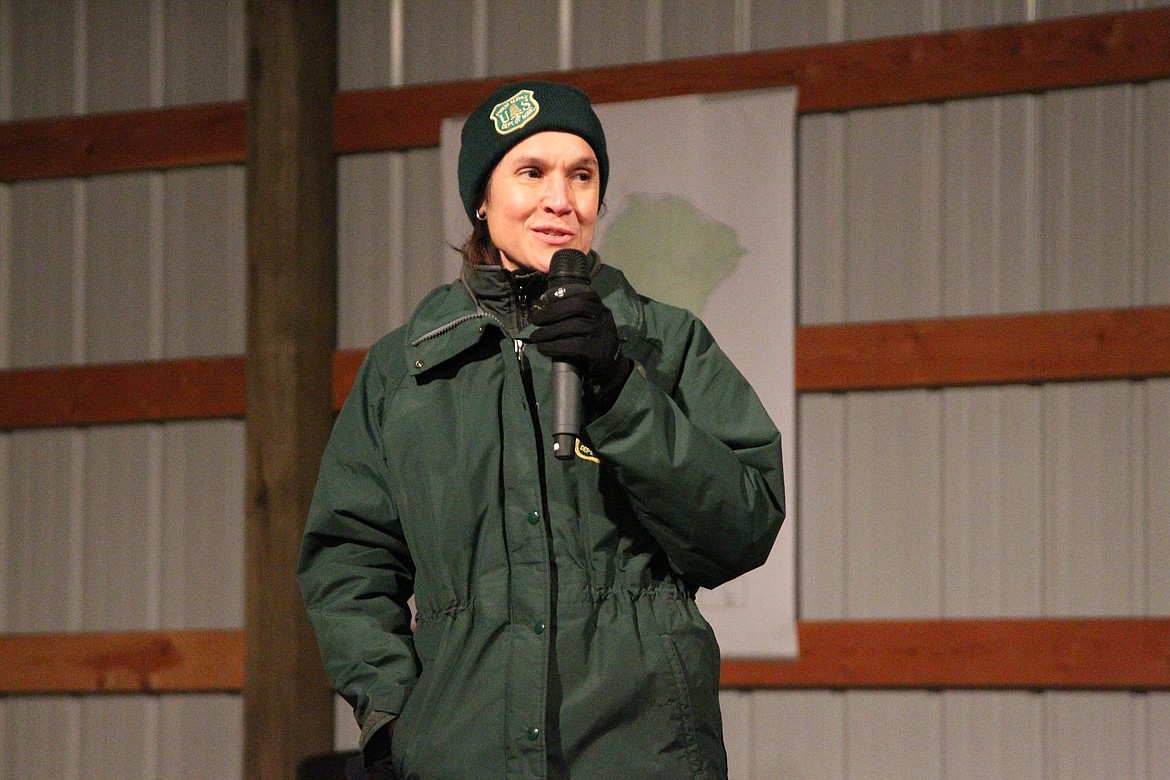 Kirsten Kaiser, Three Rivers District Ranger, speaks about the South Yaak Fire Salvage Project during a Nov. 18 public meeting. (Will Langhorne/The Western News)