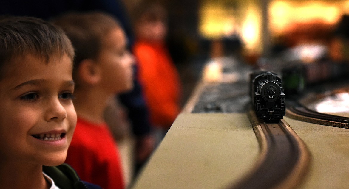Six-year-old Jase Darron takes in the model railroad display at the Kalispell Center Mall Saturday, November 27. (Jeremy Weber/Daily Inter Lake)