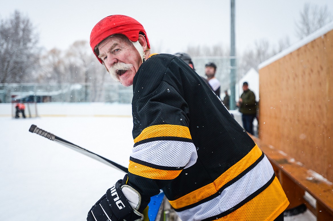 Tamarack Brewery's Lanny McDonald shouts to his teammates during a game against the Idaho North Tropics at the Craft Brewers Cup at Woodland Park Ice Center in Kalispell on Saturday, Dec. 4. (Casey Kreider/Daily Inter Lake)