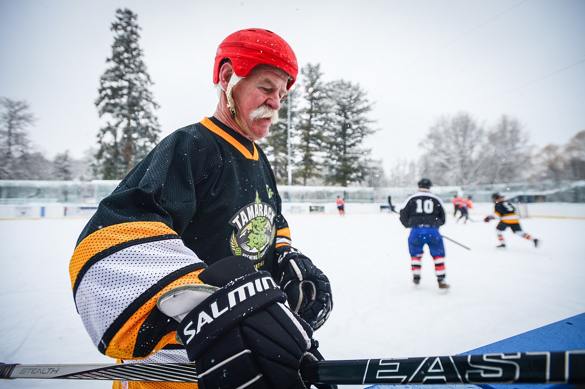 Tamarack Brewery's Lanny McDonald heads to the bench after a shift against the Idaho North Tropics at the Craft Brewers Cup at Woodland Park Ice Center in Kalispell on Saturday, Dec. 4. (Casey Kreider/Daily Inter Lake)