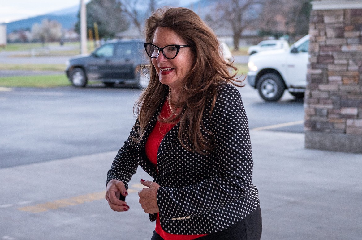 Elsie Arntzen, Montana Superintendent of Public Instruction, walks into Parental Rights Education Action meeting at Crosspoint Church in Missoula, Montana on November 1, 2021. (Tommy Martino for The Daily Montanan.)