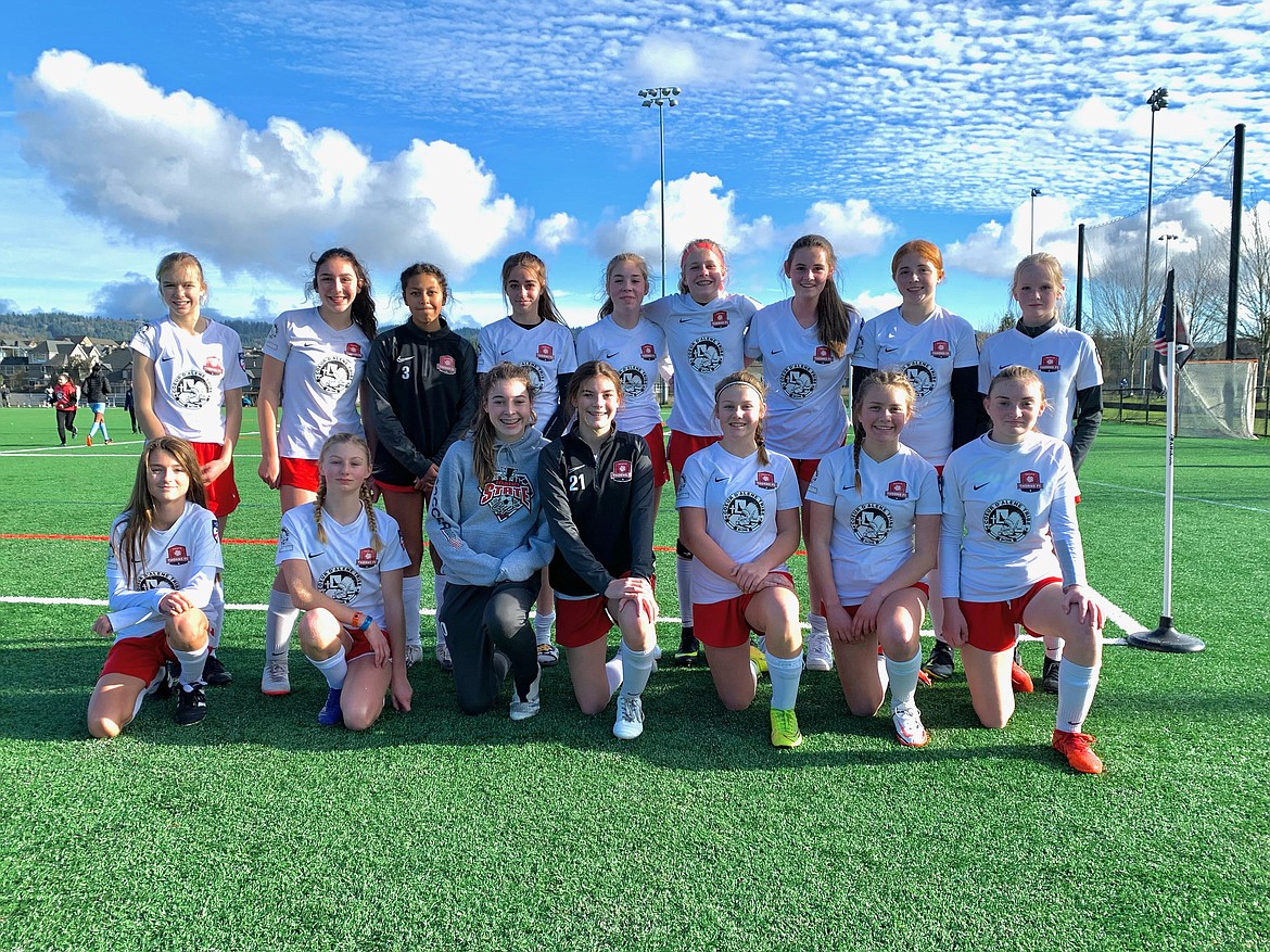 Courtesy photo
The Thorns North FC 08 Girls Red soccer team participated in the US Youth Soccer National League event in Portland this past weekend. In the front row from left are Isabella Grimmett, Mackenzi Mitchell, Macy Walters, Adysen Robinson, Avry Wright, Anna Ploof and Cameron Fischer; and back row from left, Avery Lathen, Alyvia Morris, Allison Carrico, Sloan Waddell, Izzy Entzi, Nora Ryan, Kambrya Powers, Alisa Grantham and Hailoh Whipple.