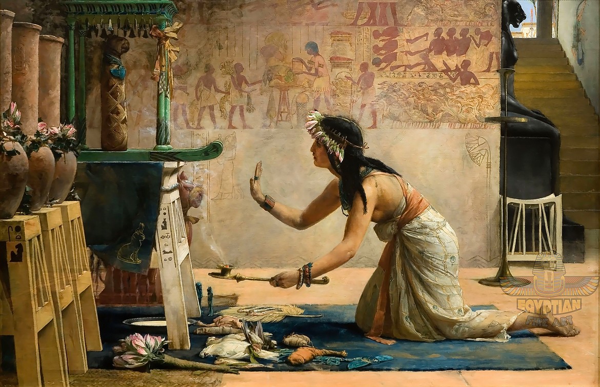 Painting The Obsequies of an Egyptian Cat by John Reinhard Weguelin (1849-1927), honoring the cat in ancient Egypt (1886).