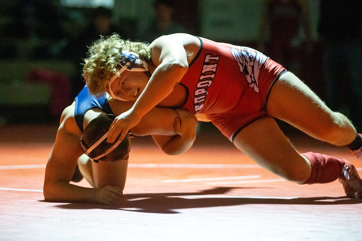Blake Sherrill takes control during his 195-pound match with Teigan Banning on Wednesday.