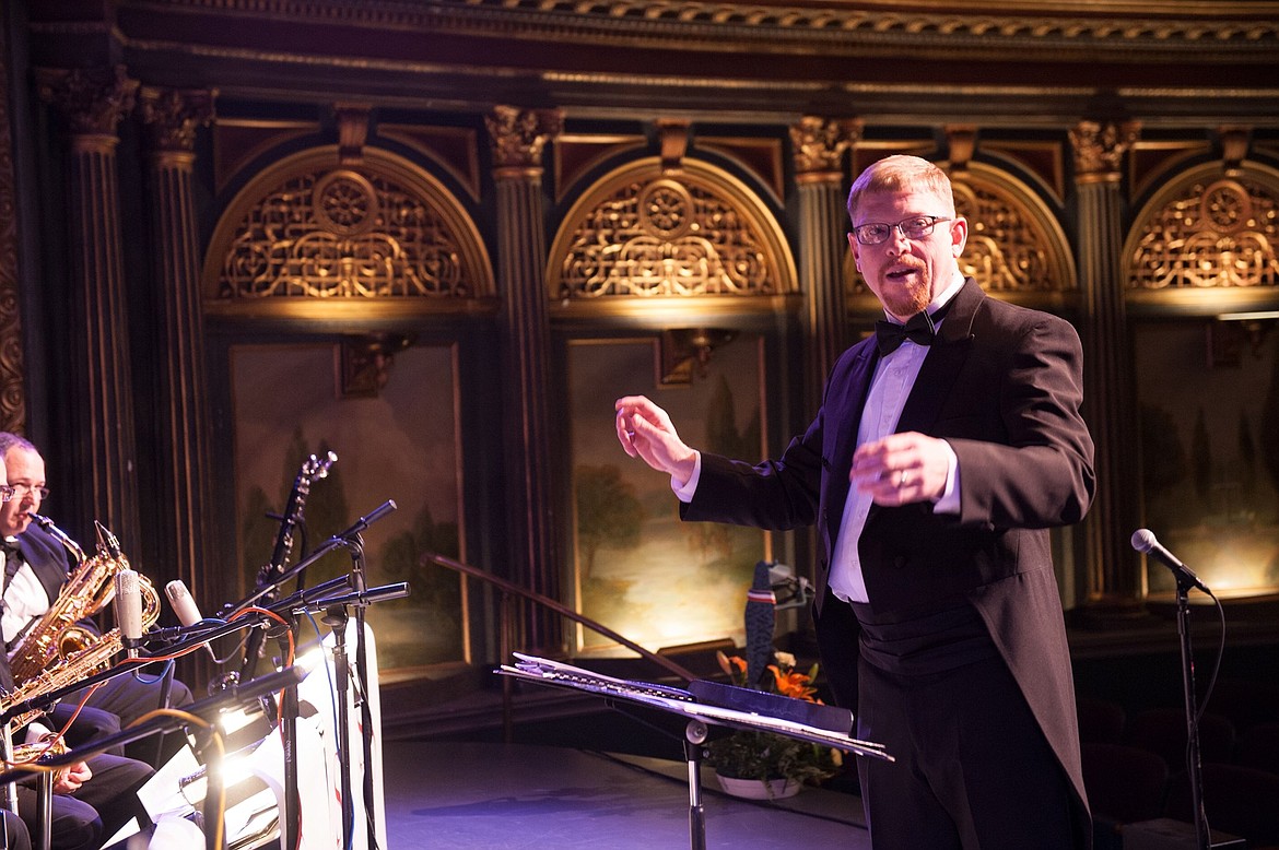 Spokane Jazz Orchestra director Don Goodman at the bandstand.