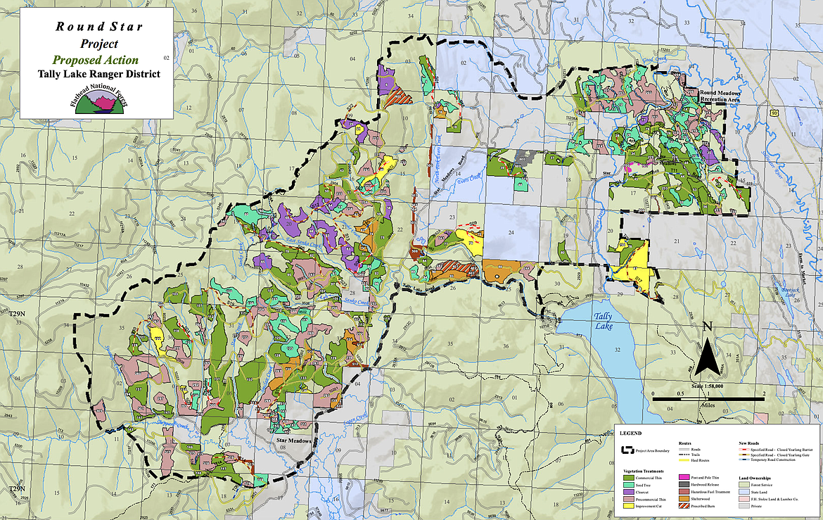 A map of the proposed Round Star project on the Flathead National Forest west of Whitefish.