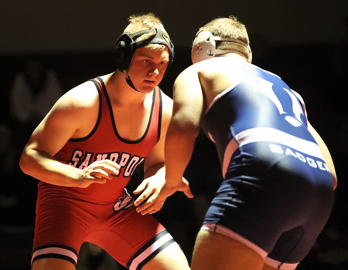 Austin Smith (left) takes on Bonners Ferry's Jackson Richter on Wednesday.