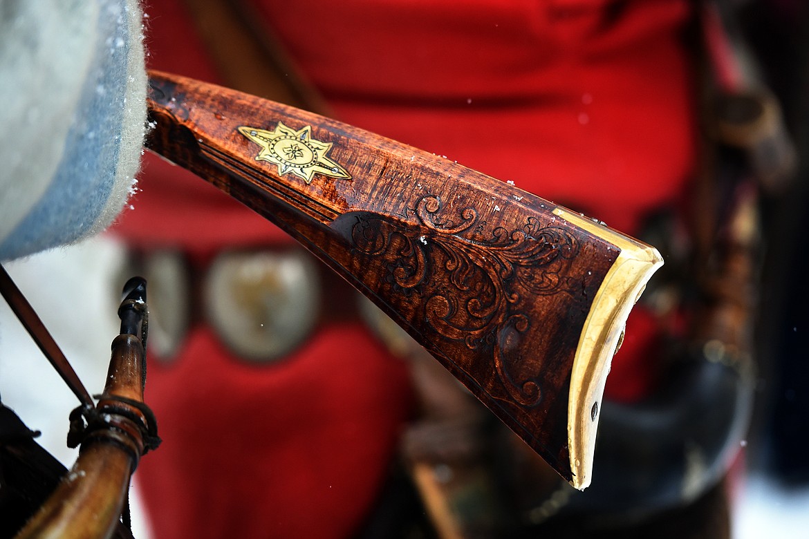 Many of the flintlock rifles used by the members of the Flathead Muzzleloaders Association sport intricate designs and carvings. (Jeremy Weber/Daily Inter Lake)