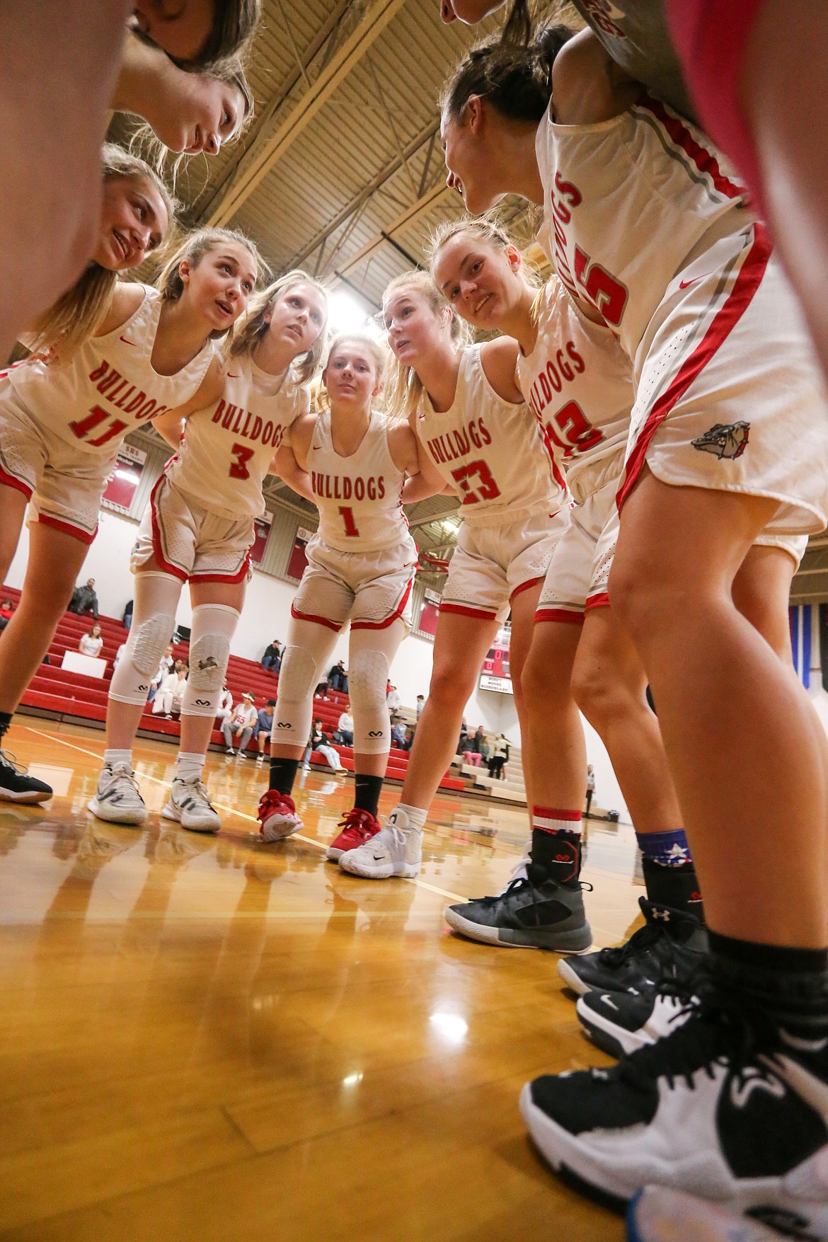 The Bulldogs huddle up prior to Friday's game.