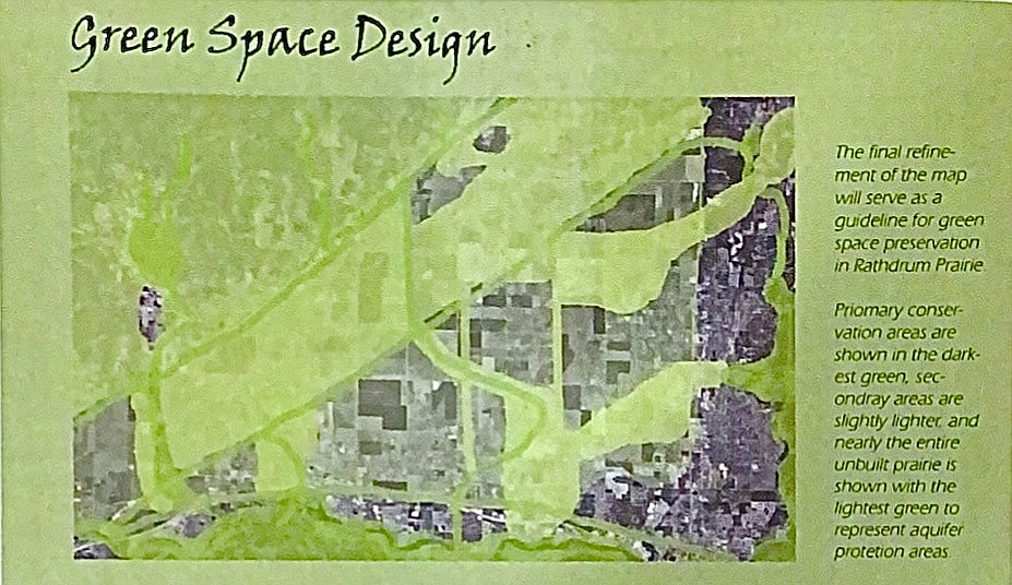 A 2002 Green Space Design on the Rathdrum Prairie was created with primary conservation areas, darkest green, secondary areas, slightly lighter, and aquifer protection areas on all undeveloped land. Photo courtesy Kootenai County.