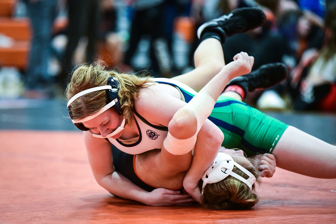 Glacier's Audrey Goodsell wrestles Billings Senior's Paisley Jaeger at 170 lbs. at the Flathead Girls Invitational at Flathead High School on Saturday, Dec. 11. (Casey Kreider/Daily Inter Lake)