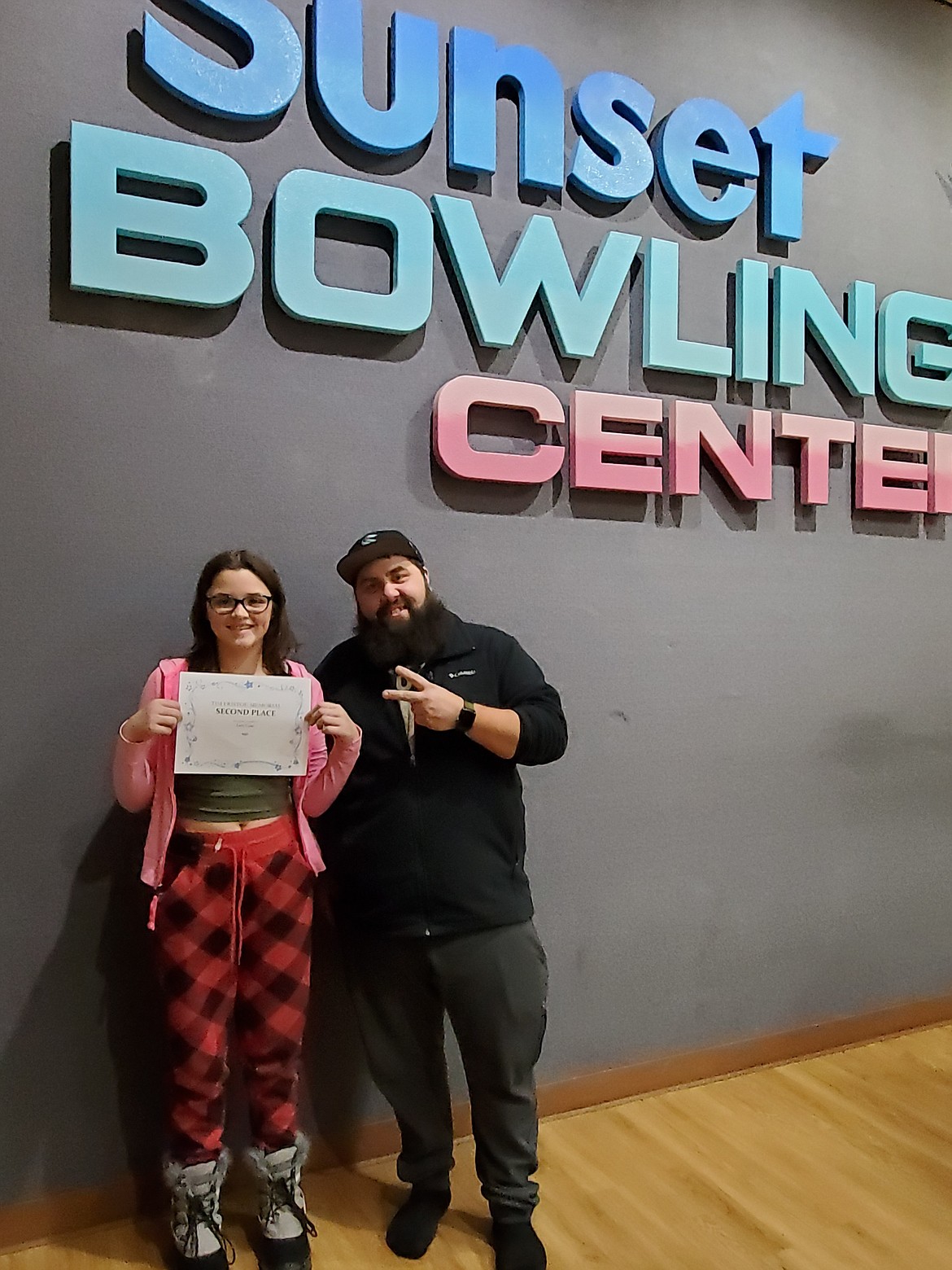Courtesy photo
The 7th annual Tim Fristoe Youth/Adult Tournament was held Sunday at Sunset Bowling Center in Coeur d'Alene. Second place went to Lexi Goss, left, and Troy Meyers. Goss earned a $90 scholarship.