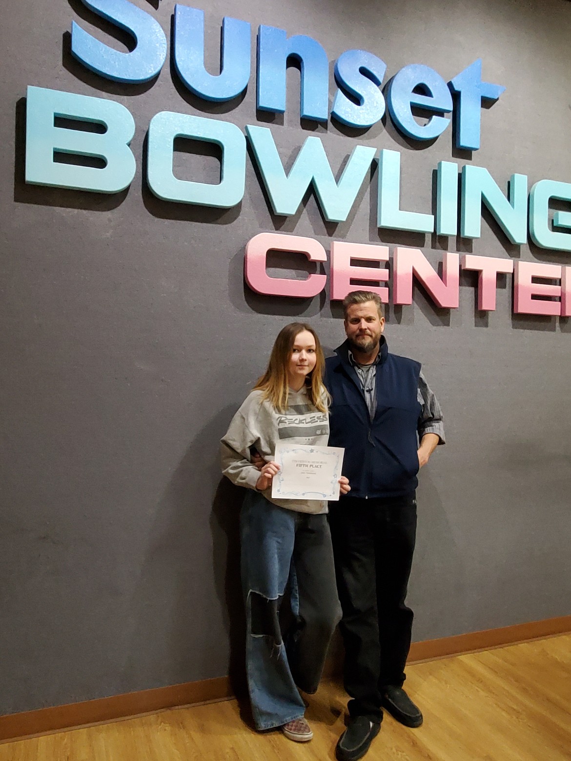 Courtesy photo
The 7th annual Tim Fristoe Youth/Adult Tournament took place Sunday at Sunset Bowling Center in Coeur d'Alene. Fifth place went to Jody Hammond Jr., left, and Jody Hammond Sr. Jody Hammond Jr. earned a $50 scholarship.
