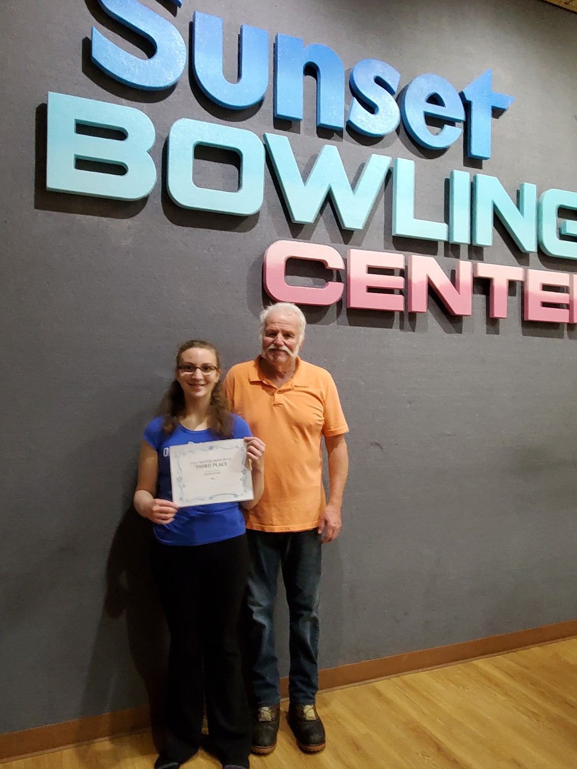 Courtesy photo
The 7th annual Tim Fristoe Youth/Adult Tournament took place Sunday at Sunset Bowling Center in Coeur d'Alene. Third place went to Isabella Powell, left, and Ralph Jerome. Powell earned a $65 scholarship.
