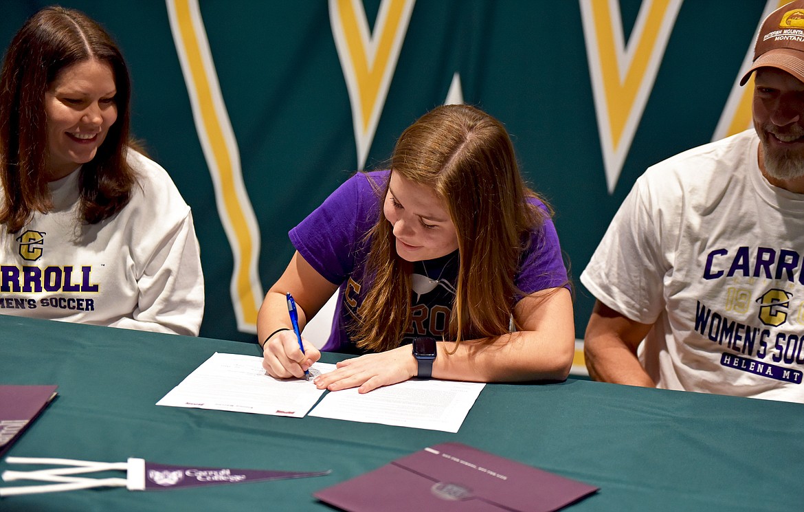 Whitefish senior Emma Barron recently signs a letter of intent to play soccer at Carroll College beginning next fall. (Whitney England/Whitefish Pilot)