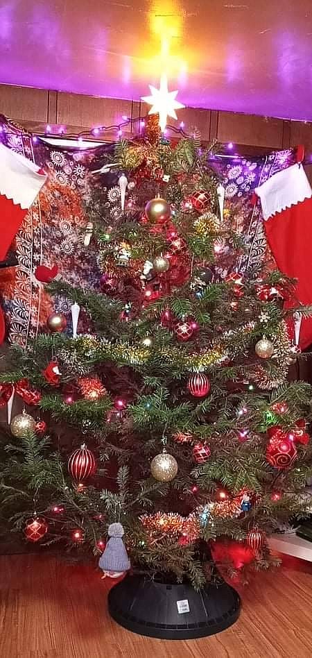 One of the trees that Beaman cut and donated to City Thrift this year. After decorating the three, the receiving family sent a picture to the thrift store in hopes of having it relayed to Beaman.