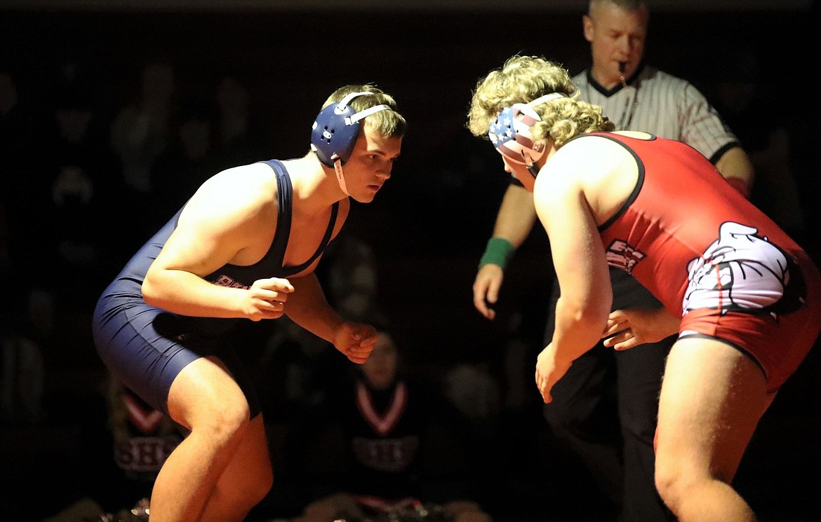 Teigan Banning squared up against Sandpoint's Blake Sherrill at the "B" Cup for county dominance on Dec. 8.